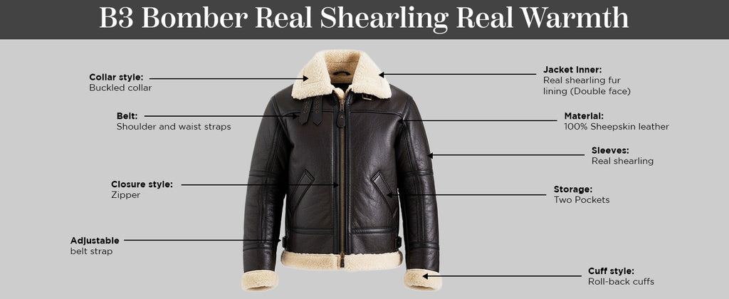 Men's B3 RAF Aviator Shearling Bomber Jacket – Real Sheepskin Flight Coat