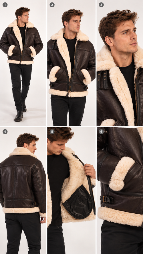Men's B3 RAF Aviator Shearling Bomber Jacket – Real Sheepskin Flight Coat